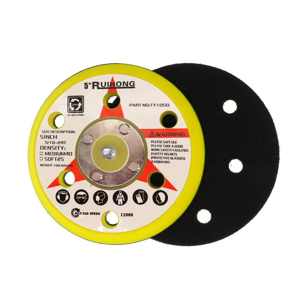 5 Polegada 5/6/8 Furos Backup Lixar Pad125mm Lixar Disco Backing Pad 5/16 "-24 Rosca Gancho e Loop Ferramentas Abrasivas