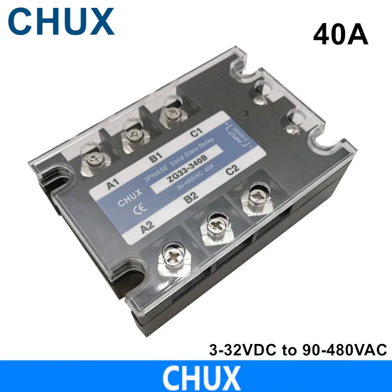 CHUX  SSR 10A 25A 40A 60A 80A 100A 120A Solid State Relay DC Control AC  Three Phase Solid State Relay SSR 40DA  DC-AC