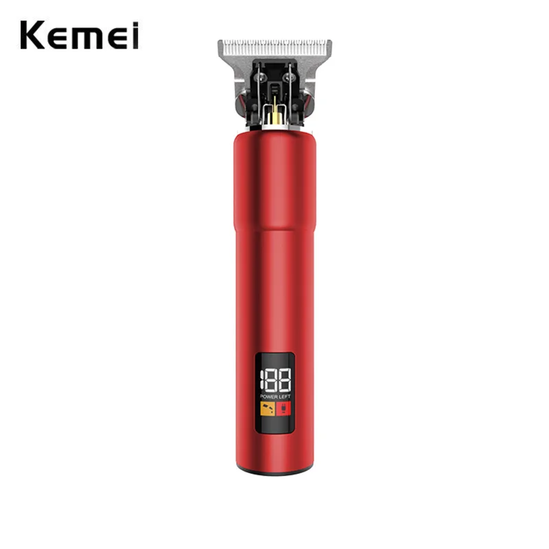 Kemei 10w LCD Display Cordless Rechargeable T-Blade Men Hair Trimmer USB Type-C 0mm Zero Gapped Baldhead Shaver Barbershop Home