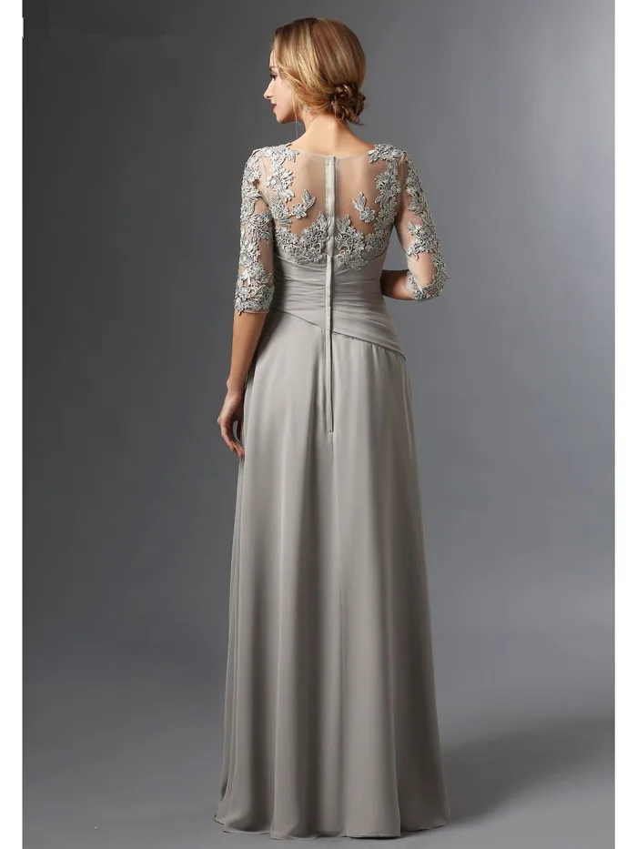 Silver 2019 Mother Of The Bride Dresses A-line 3/4 Sleeves Chiffon Lace Plus Size Long Elegant Groom Mother Dresses Wedding