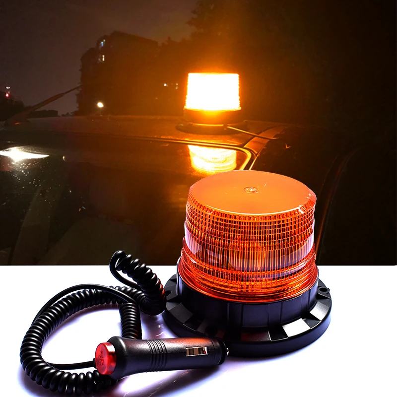 LED Strobe Police Light 12v/24v Amber Warning Lights,Emergency Flash Beacon Light Magnetic for Forklift Trucks Vehicle 9-80V