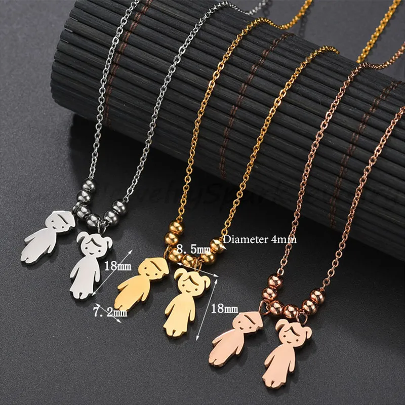 Spark Custom Name Boy Girl Pendant Necklace Stainless Steel Personalized Date Kids Figure Necklaces Family Birthday Gift Collar