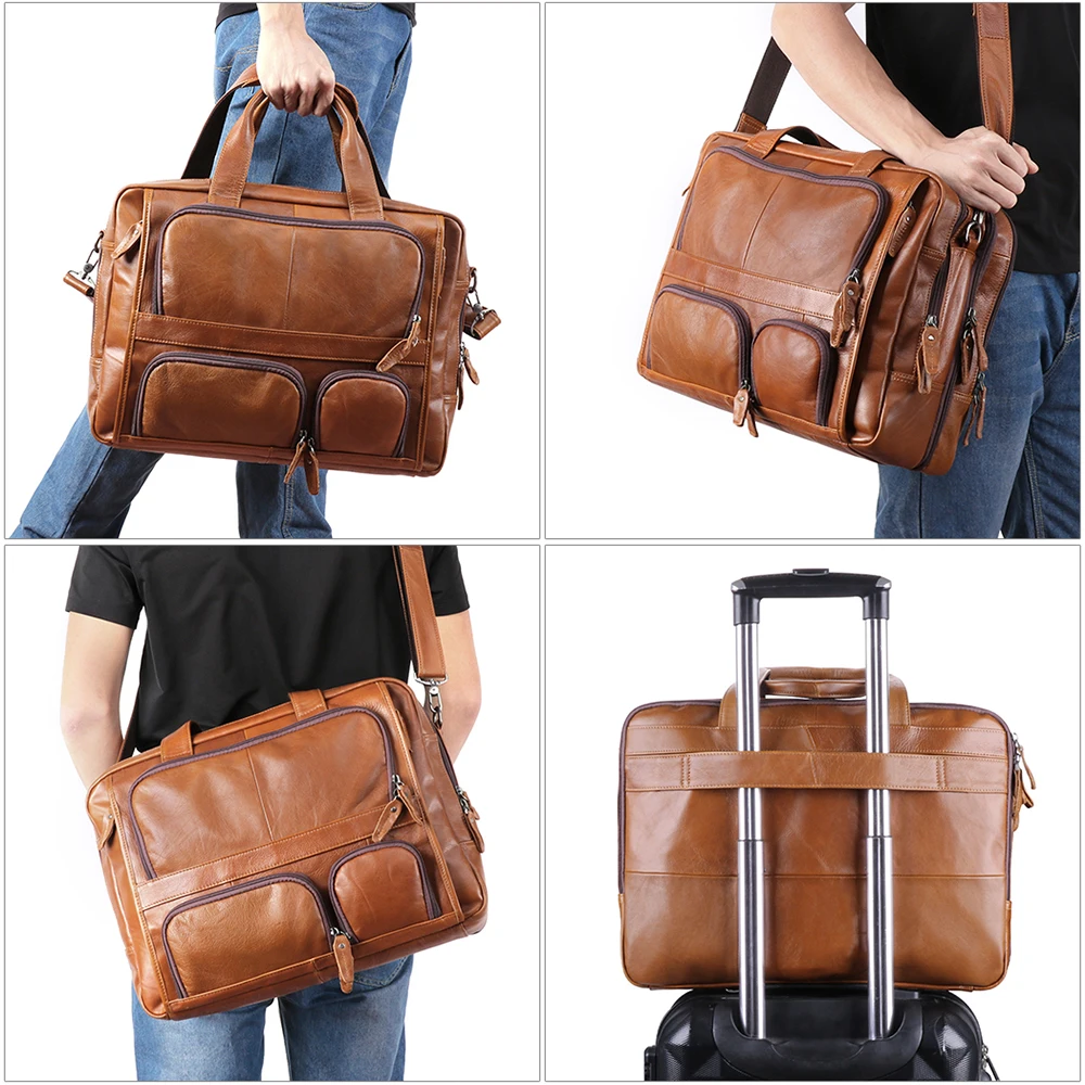 Imagem -06 - Lachiour 17 Polegada Bolsa para Portátil dos Homens de Couro Genuíno Bolsa de Viagem Grande Masculino Bolsas de Couro Crossbody