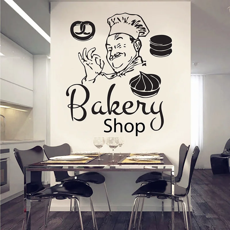 Bakery Shop Sign Wall Sticker Vinyl Interior Baking Decor for Kitchen Baker Decals Removable Cake Shop Restaurant Wallpaper S442