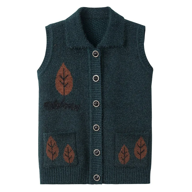 Middle Aged Elderly Spring Autumn Knitted Vest Winter Plus Cashmere Mother\'s Gift Sweater Vest XL-4XL Pull Sans Manches Femme