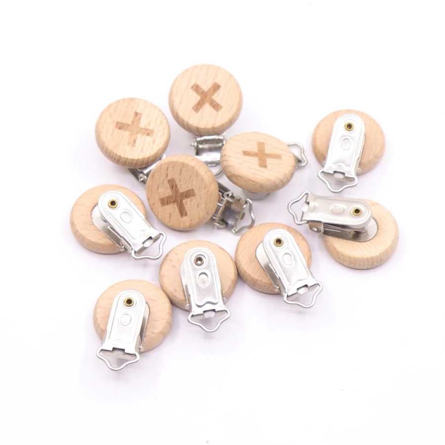 50Pcs/Lot Wooden Pacifier Clip Natural Beech Wood Baby Pacifier Clips Animal Pattern Dummy Clips DIY Pacifier Chain Accessory