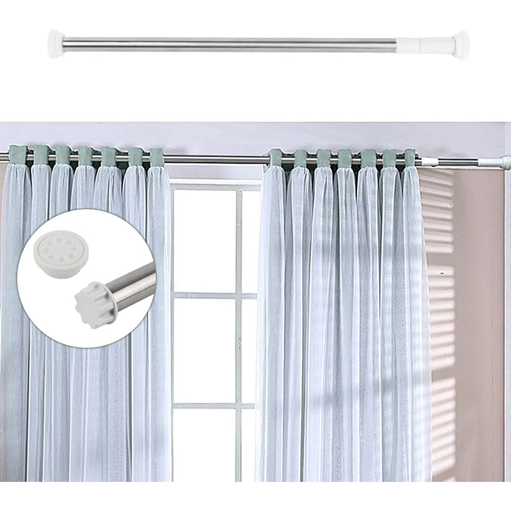 1pc Free Punching Telescopic Shower Curtain Rod  Stainless Steel Clothes Drying Wardrobe Rod Curtain Hanger Rod Bathroom