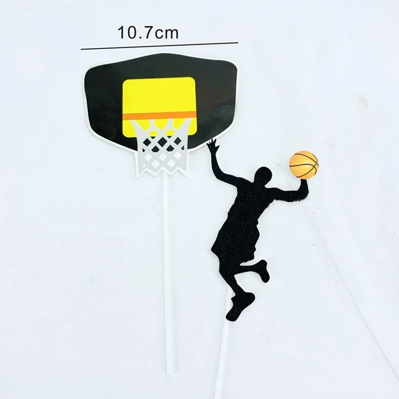 5 pcs Paper glitter basketball Cake Toppers Basketball player cake dessert Adorn card Flags Decor Cake Baking DIY Party Supplies