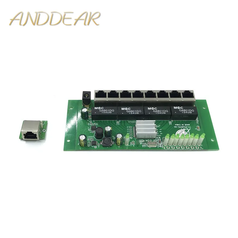 

OEM PBC 8 Port Gigabit Ethernet Switch 8 Port met 8 pin way header 10/100/1000 m hub 8way power pin Pcb board OEM schroef gat