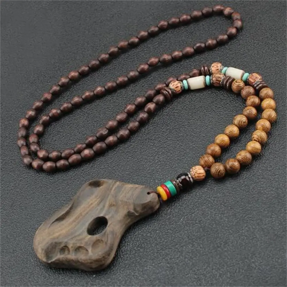 Festival Party Ethnic Jewelry Handmade Nepal Necklace Horn Fish Pendant Mala Wood Bead Buddhist