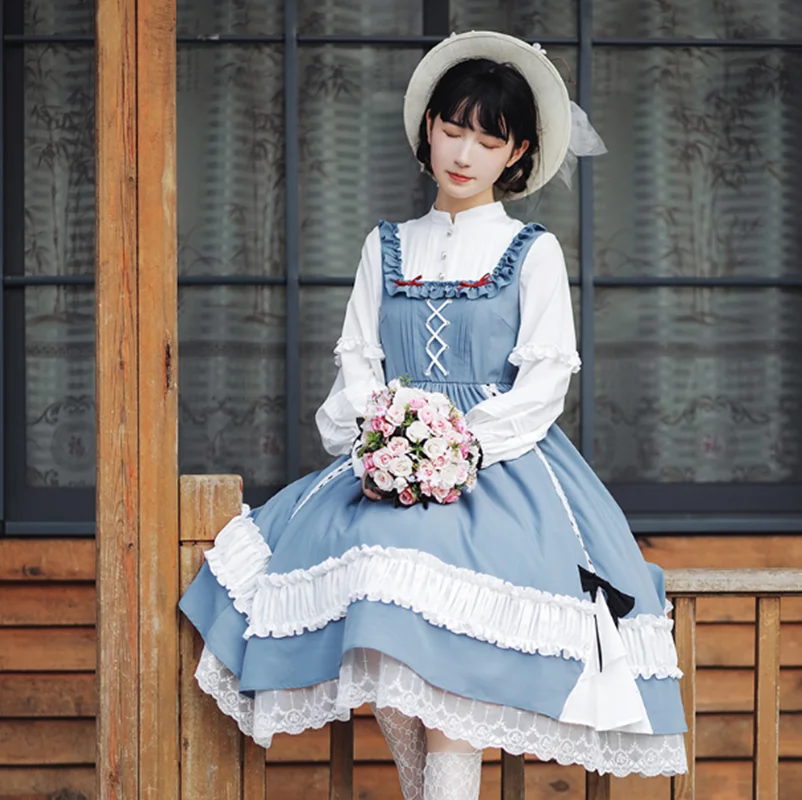 

England college style sweet lolita dress retro lace bowknot elegant soft girl victorian dress kawaii girl gothic lolita op cos