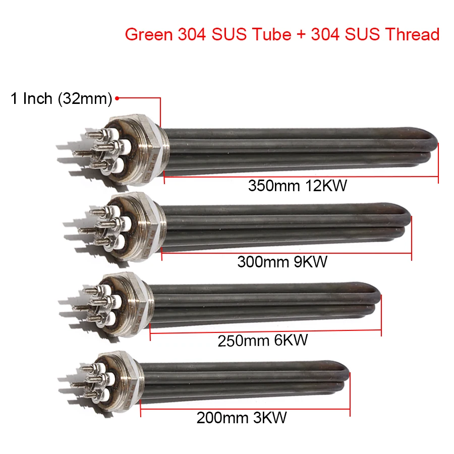 1 Inch/DN25 Double U Water Heater Element 220V 3KW/6KW/9KW/12KW 304 Stainless Steel Heating Tube with Green Oil Handling image 4