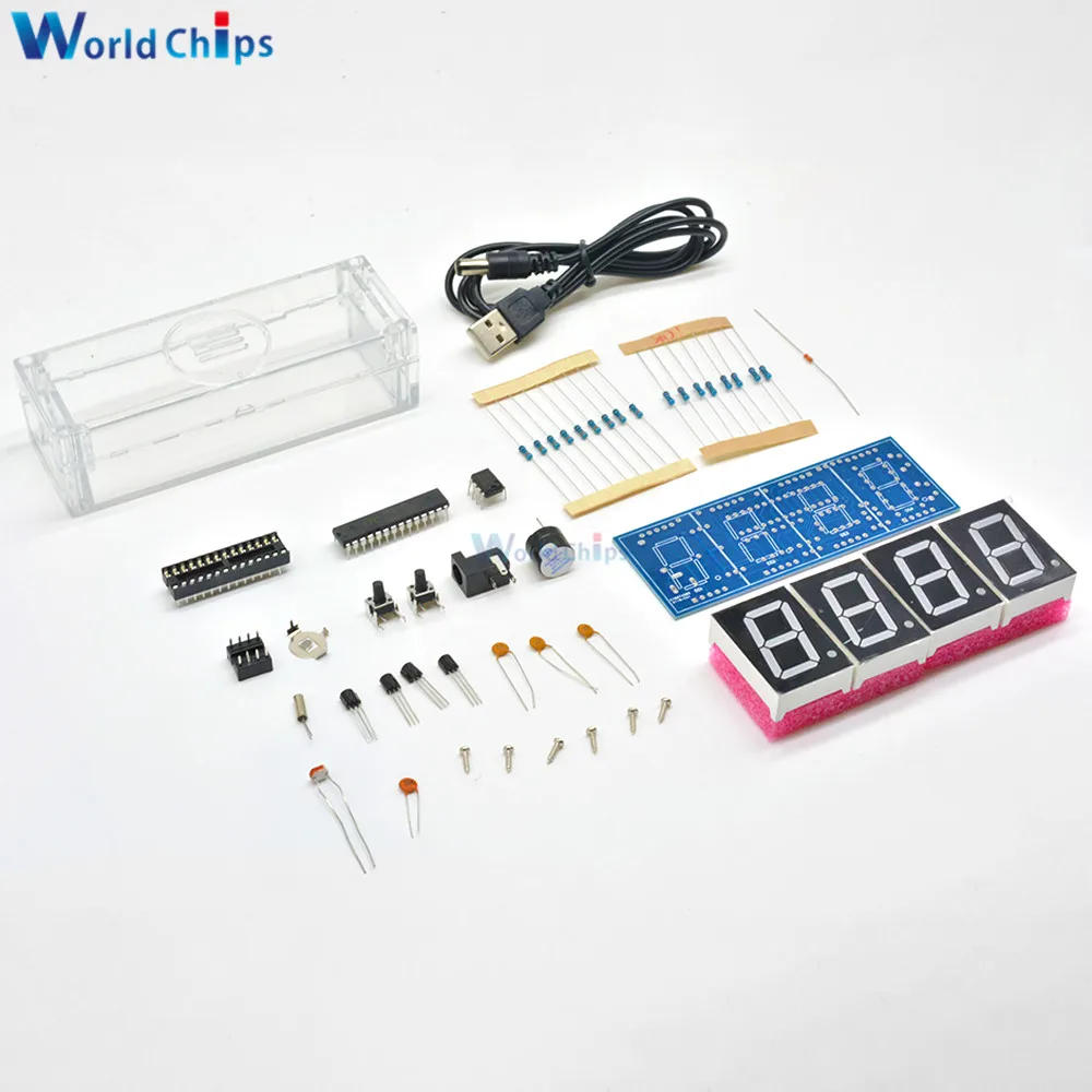 DIY KIT Electronic Clock LED Microcontroller Kit Digital Clock Time Light Control Temperature Thermometer Red/Blue/Green/White