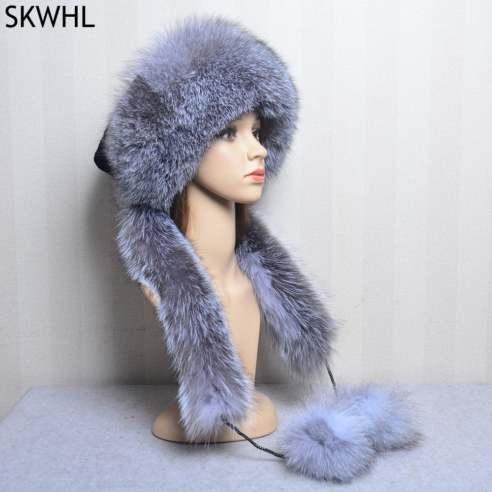 

Luxury Women Natural Fox Fur Bomber Hats Russian Women Winter Thick Warm Real Fox Fur Hat Luxury Lady Fox Fur Rex Rabbit Fur Cap