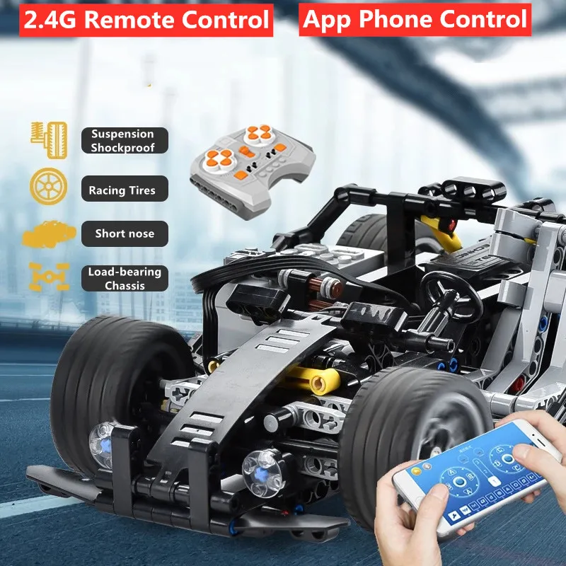 Inserting Building Block DIY Assembly 2.4G Remote Control Car  APP Phone Control RC Racing Car Dual Motor Suspension Toys Gift