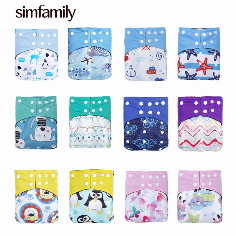 [simfamily]1PC Reusable Bamboo Charcoal One Size Pocket Cloth Diaper,Double Gussets,Color Snap,Waterproof Baby Nappy