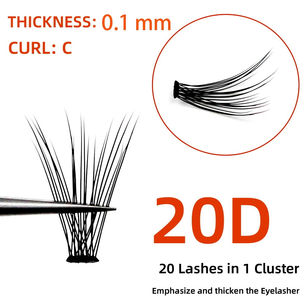 Grafting World 0.1mm Thick Deep Black 20D False Eyelash 60 Pieces Individual Lashes Russia Cilia Make Up  Professional Use