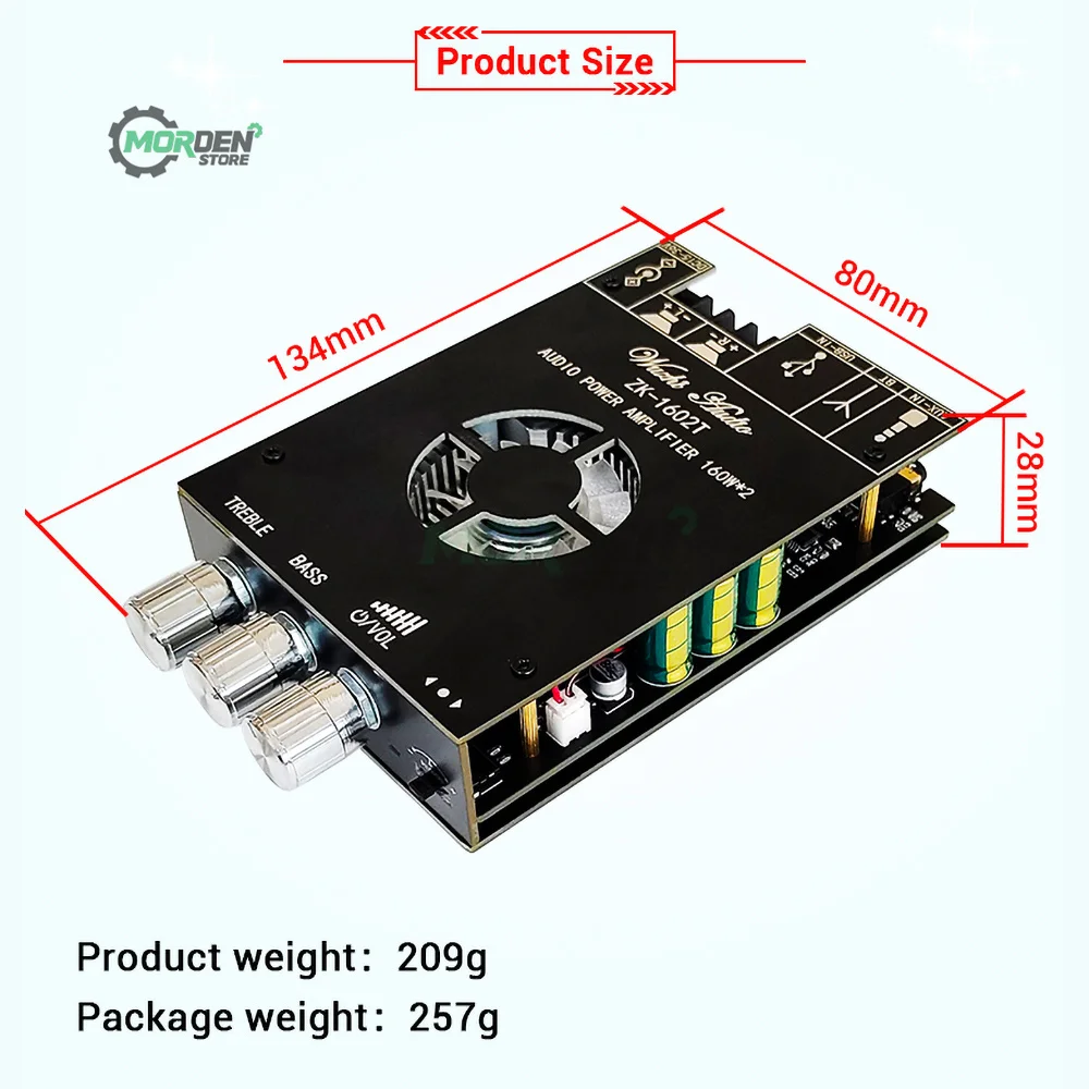 ZK-1602T TDA7498E 160WX2 High And Bass Adjustment Bluetooth -compatible Audio Power Amplifier Board Module Power Supply