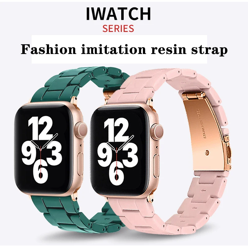 Fashion resin strap for apple watch band bracelet iwatch series 7 se 6 5 4 3 2 Lightweight and comfortable imitation resin strap