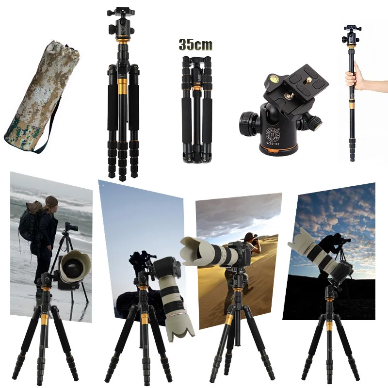 

Lightweight Portable Q666 Q666C Professional Travel Camera Tripod aluminum/Carbon Fiber tripod Head for digital SLR DSLR camera