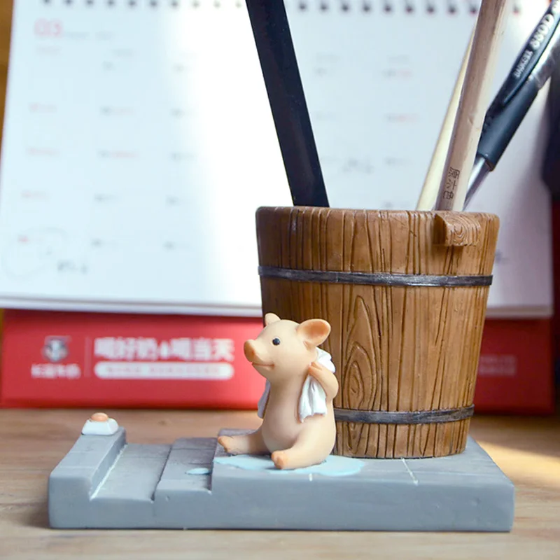 Cute Piggy Phone Stand Penholder Mobile Phone Holder for iPhone iPad Resin Pig Figurine Phone Accessories for Home Decoration