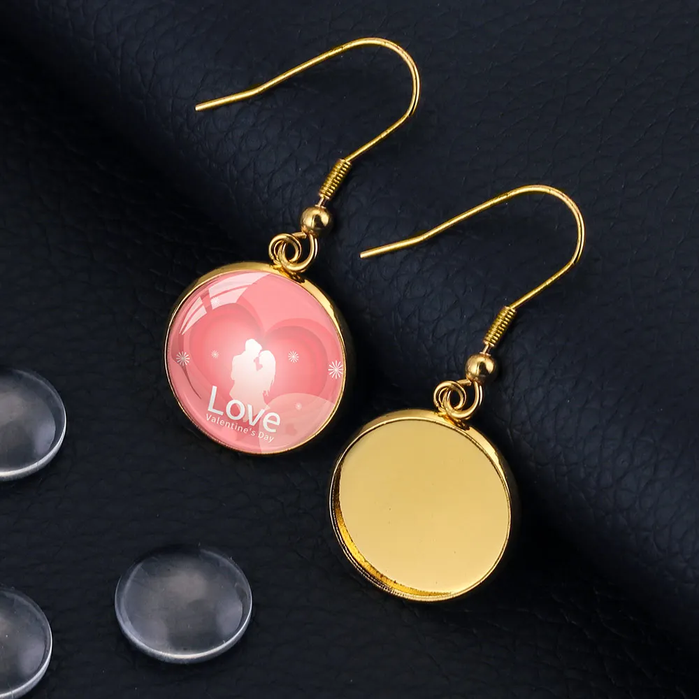 20szt Lot Złote kolczyki ze stali nierdzewnej Hak Cabochon Pusta podstawa 6 8 10 12 14 16 18 20 25 30mm Żywica szklana DIY Biżuteria — zdjęcie 4