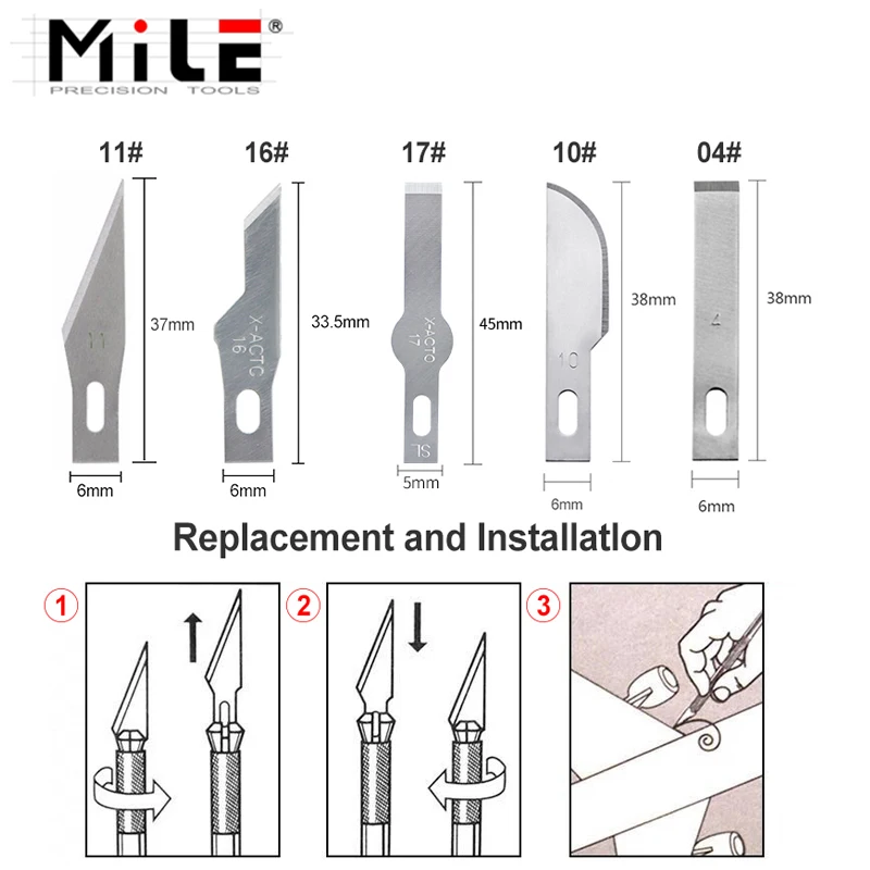 5Pcs 11# 16# 10# 17# Precision Steel Blades for Wood Carving Engraving Craft Sculpture Knife Scalpel Cutting Tool for PCB Repair