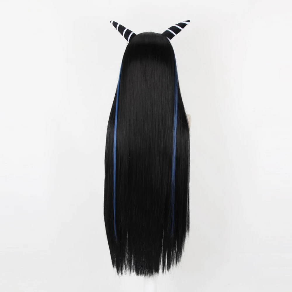 Danganronpa-Peluca de cabello sintético para Cosplay, cabellera artificial largo y liso de 100cm con gatillo feliz Havoc, Mioda, Ibuki, para Halloween, Color negro mezclado