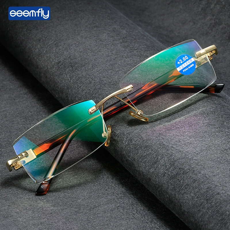 

Seemfly New Anti Blue Light Reading Glasses Ultralight Rimless Clear Lens Presbyopia Glasses Men Women Diopters +1.0 +3.0 +4.0