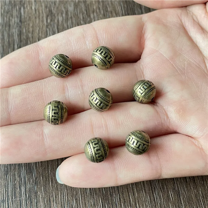 15pcs 9mm Perforation Muddy Round Engraved Metal Jewelry Beads DIY Handmade Bracelet Rosary Accessories Muslim Lslamic Wholesale