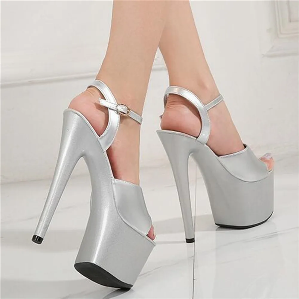 Summer Ultra-High-Heel Sandals Female Catwalk Artifact Model Fine Sexy Platform 17 CM Waterproof Leather Stiletto Women's Shoes