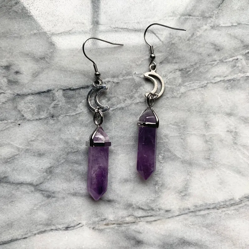 Purple Stone Moon Earrings Fashion Goth Witch Jewelry Women Gift 2020 New Delicate And Beautiful Crescent Wholesale Statement