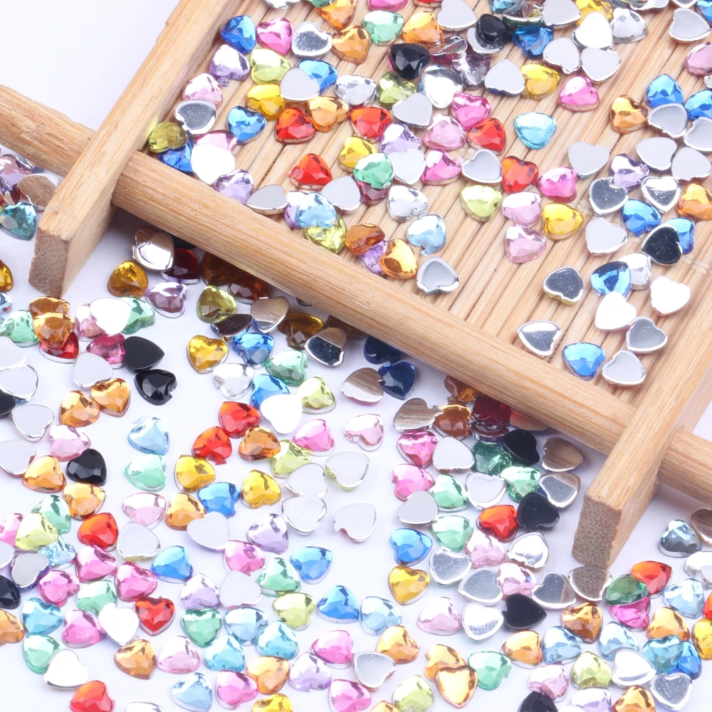 Nail Art Rhinestones 200pcs 4mm Heart Shape Gems Shiny Flat Facets Normal colors Acrylic Rhinestone Strass Nail Stickers