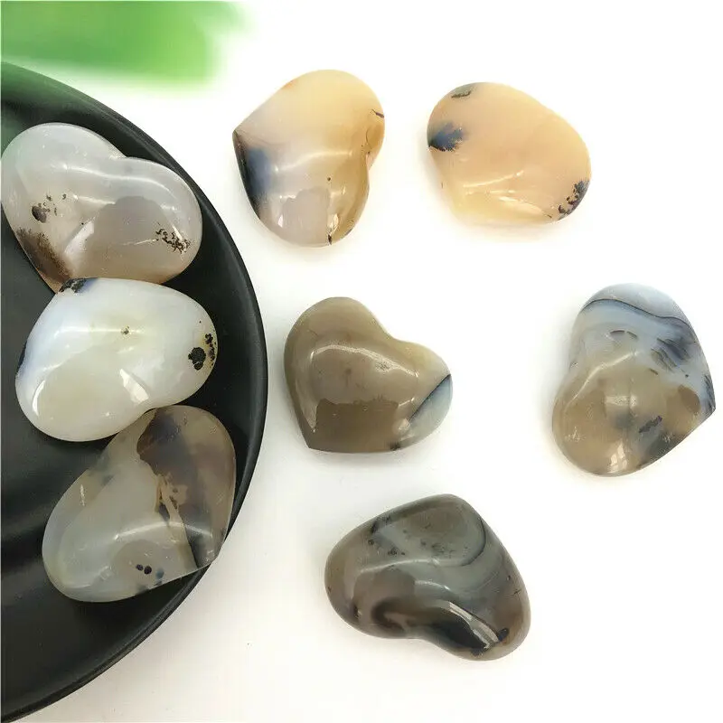 1PC Natural Dendritic Agate Heart Shaped Polished Crystal Healing Heart Stones Gifts  Natural Stones and Minerals