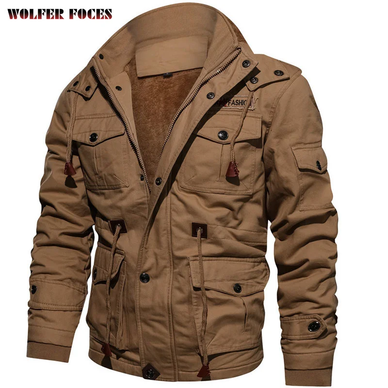 Winter Jackets Men's Hooded Plush Thickened Coat Autumn Large Tactical Cotton Medium And Long Work Clothes Bomber Tactical Coats