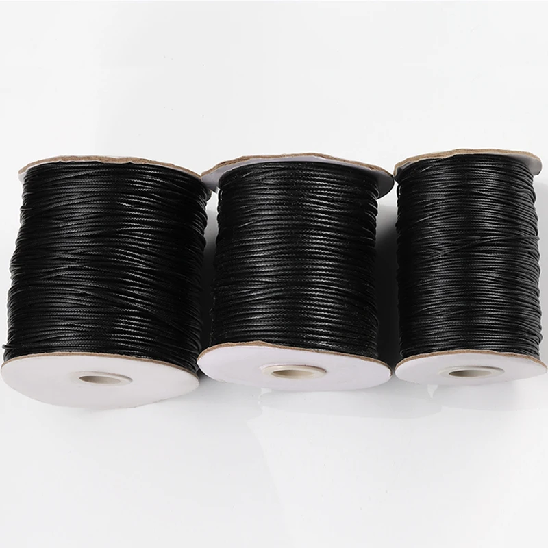 10 jardów 1mm 1.5mm 2.0mm Czarny skórzany sznurek Woskowana nić bawełniana Sznury Naszyjnik Bransoletki Lina do tworzenia biżuterii DIY Findings