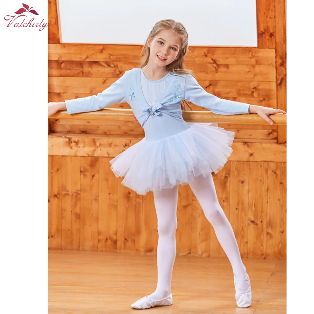 Girls Dance Ballet Warm-up Cardigan Dress Kid Gymnastics Costume Jacket Long Sleeve Crossover Wrap Tops Leotards