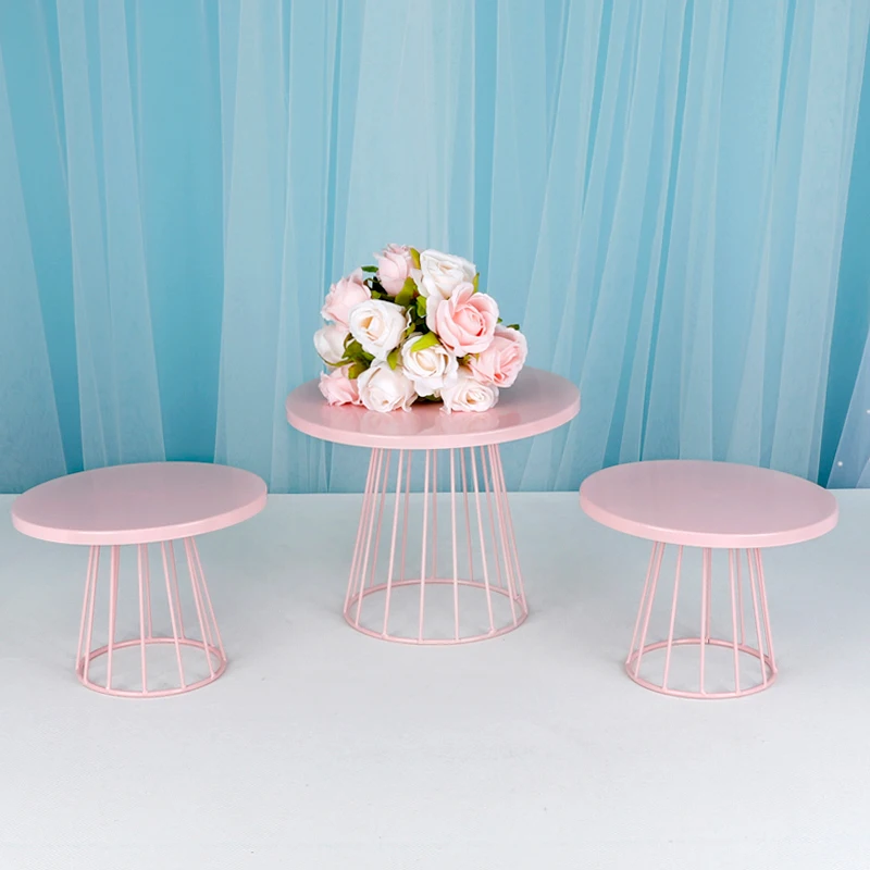 1-6pcs Metal Cake Stand Set Birthday Party Macaron Cupcake Rack Stand For Wedding Pink