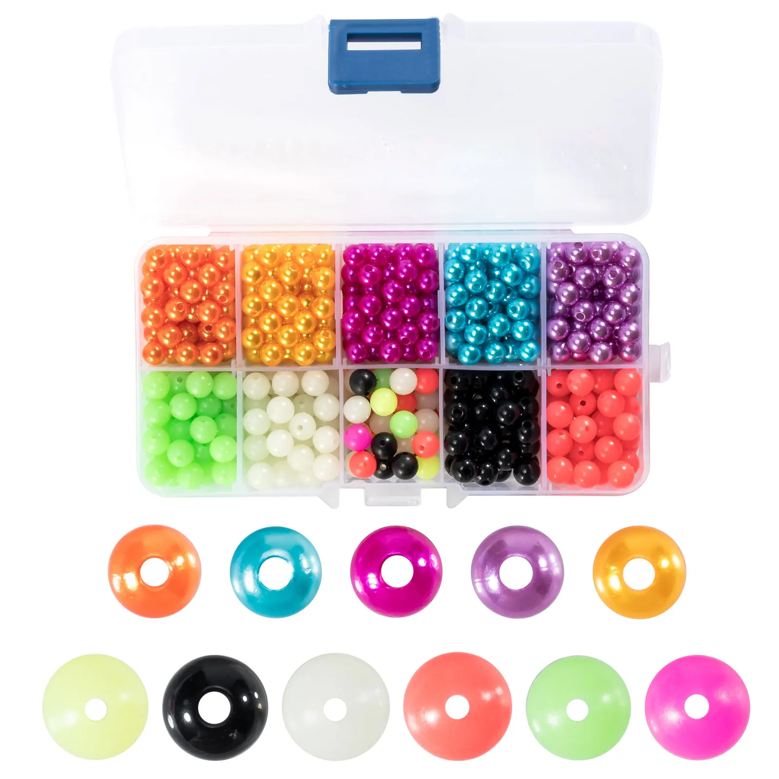 550pcs Fishing Bead Stopper Plastic Glow Floating Ball Spinner Lure Making Kit Texas Rig Carolina Rig Bass Salmon Trout