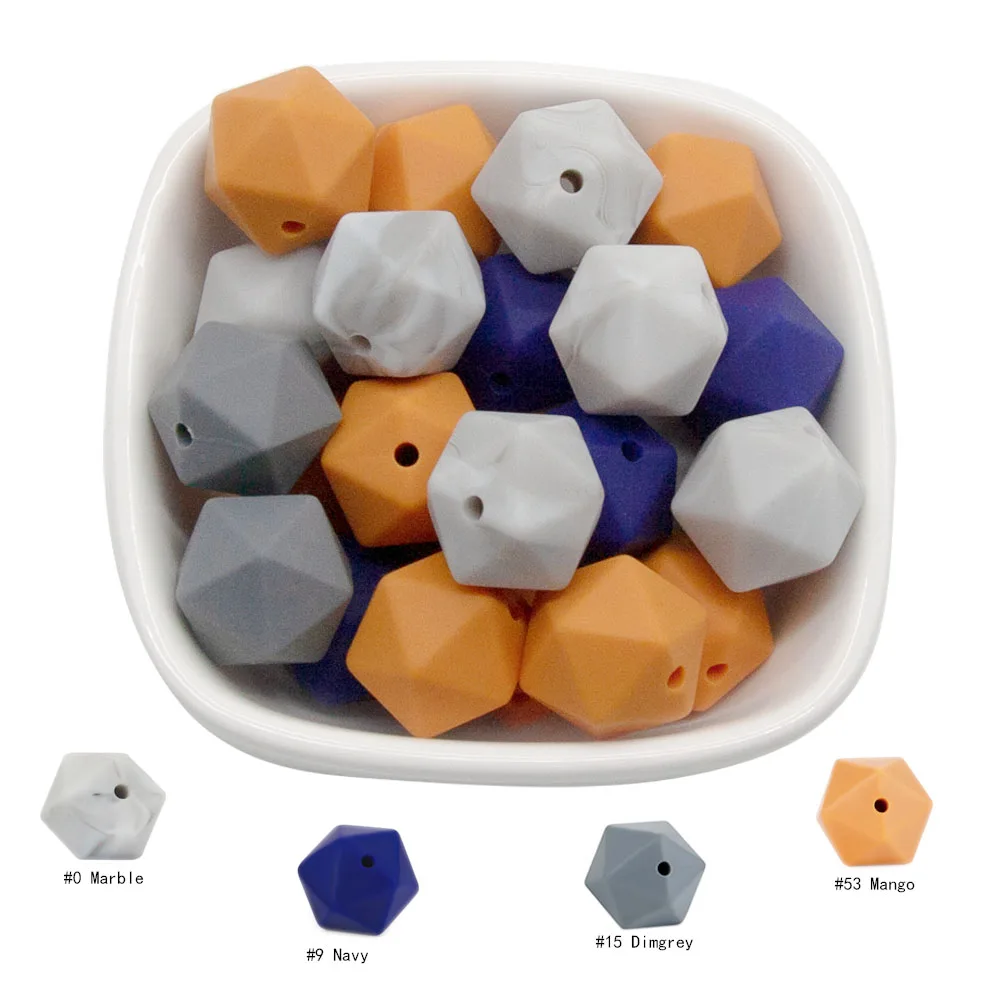 Cute-idea Silicone Beads Hexagon Beads 14mm 10pc Food Grade Silicone Teether DIY Pacifier Clips 17mm Icosahedron Beads Necklace