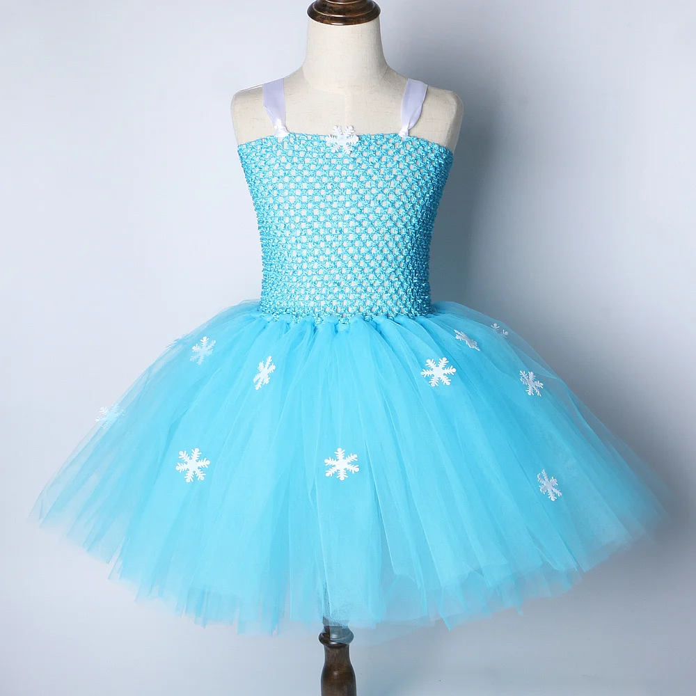 Princess Elsa Dresses Tutu for Girls Carnaval Costumes Kids Snow Queen Elza Fancy Tutu Dress with Snowflake Kids Birthday Party