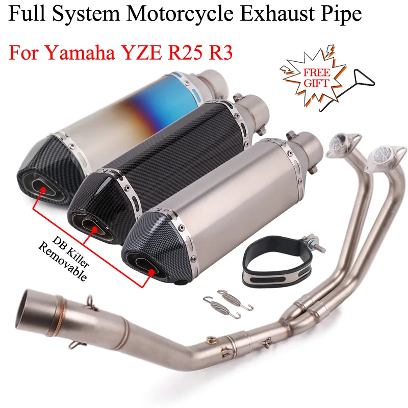 

Motorcycle Full Exhaust System Escape Front Middle Link Pipe DB Killer Muffler 51mm Slip On For Yamaha YZF R25 R3 MT-03 MT03