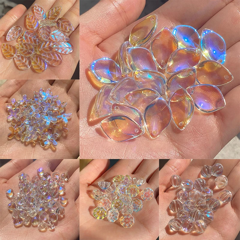 Cuentas de cristal checo AB para fabricación de joyas, Cristal AB, estrella, corazón, hojas, collares y pendientes, 20 unids/paquete