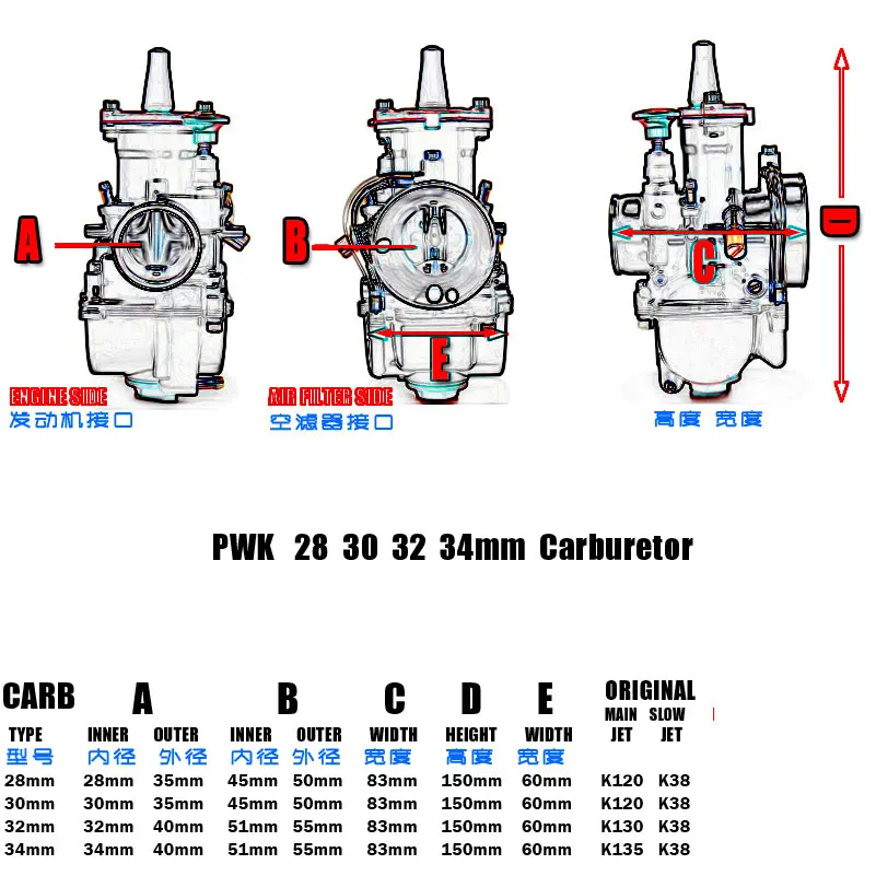 Universal PWK 24 26 28 30 32 34mm Carburetor For Keihin Carb 2T 4T Motorcycle ATV Quad Go Kart Dirt Bike Scooter Motocross