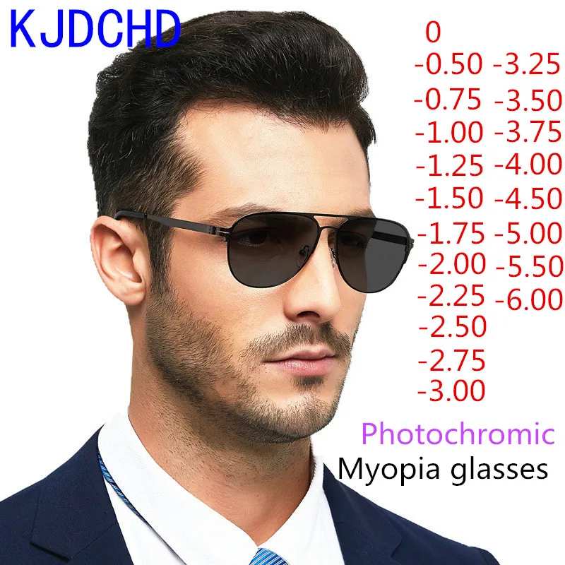 

Photochromic Finished Women's And Men's Myopia Glasses, Aspheric Hard Resin Lens, Full Metal Frame, Power Lens, Diopter Glasses