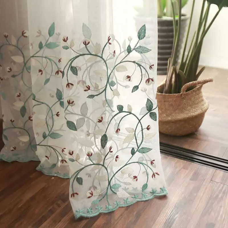 

American Embroidered Floral Tulle Window Treatment Curtains for Living Room Sheer Voile For Bedroom Kitchen Blinds Fabric Drape