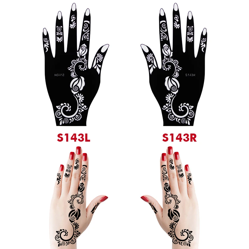 10PCS Self-Adhesive Reusable Henna Tattoo Stencils,Mehndi Indian Temporary Hand Tattoos For Body Art Painting 5 Pairs