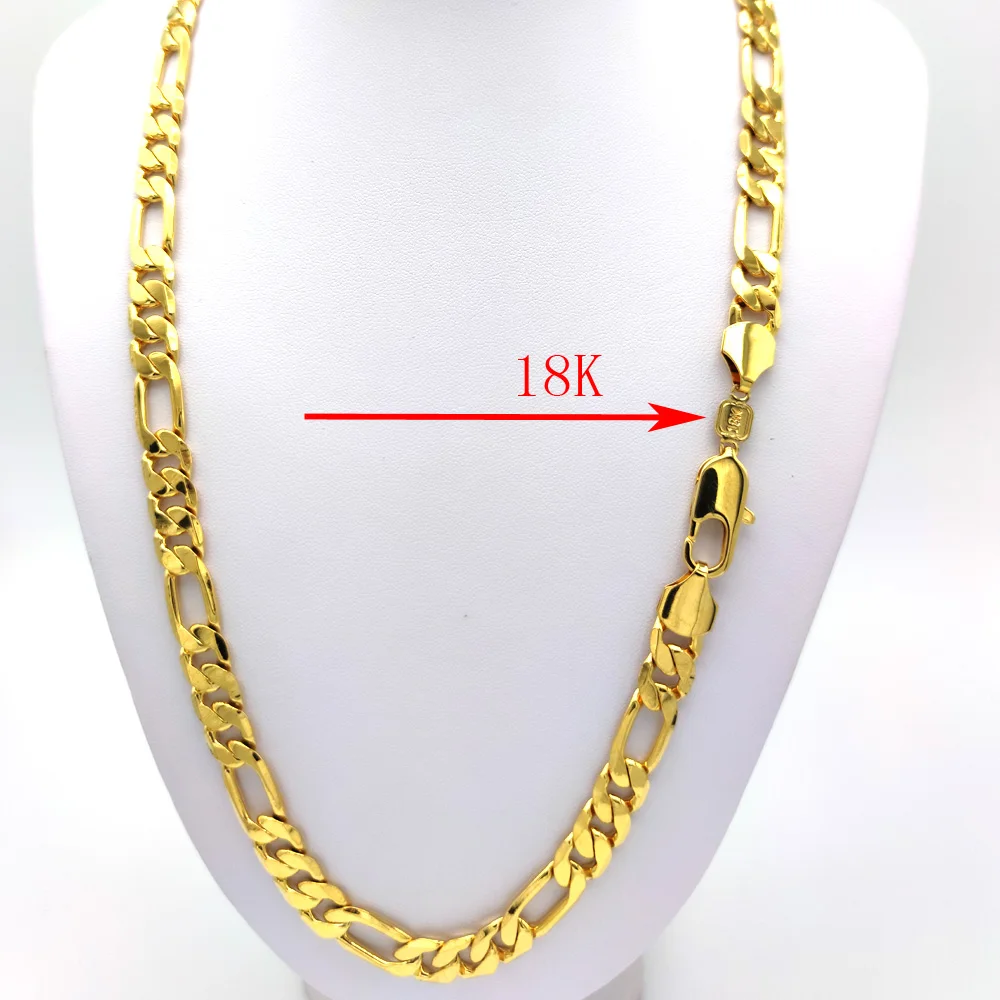 Mens 18 k Stamp Solid Gold GF Ltalian Figaro Link Chain Necklace 10 mm * 600 mm 24 inch