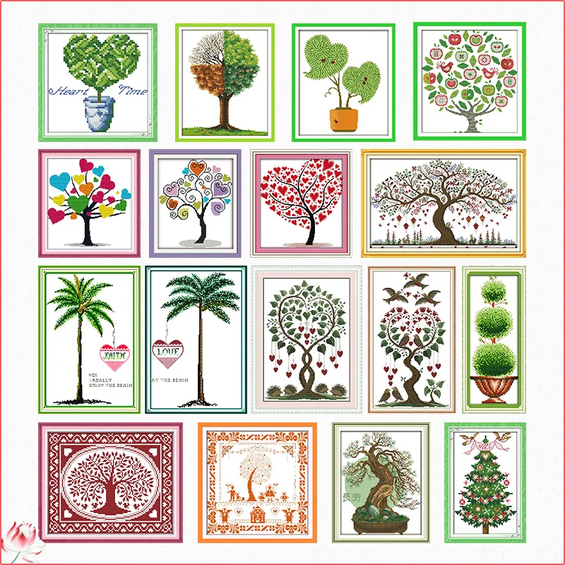 Love Tree Potted Series Cross Stitch Kit 14ct 11ct Canvas Printing Embroidery Set DIY Needlework Home Decoration Craft Painting