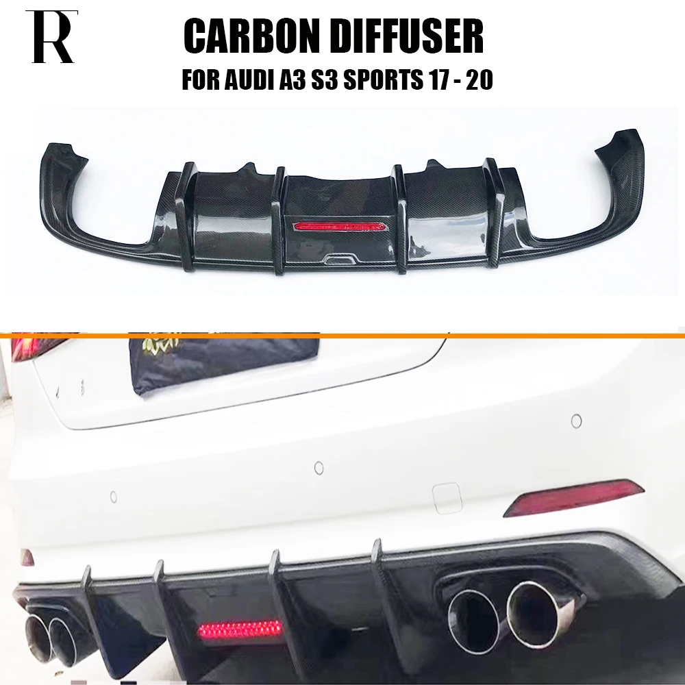 S3 Carbon Fiber Rear Bumper Diffuser With Led for Audi A3 Sline S3 2017 - 2020